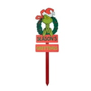 Dr Seuss' The Grinch Who Stole Christmas, "Seasons Greetings" 30 inch Tall Yard Stake, MDF, Green, Red