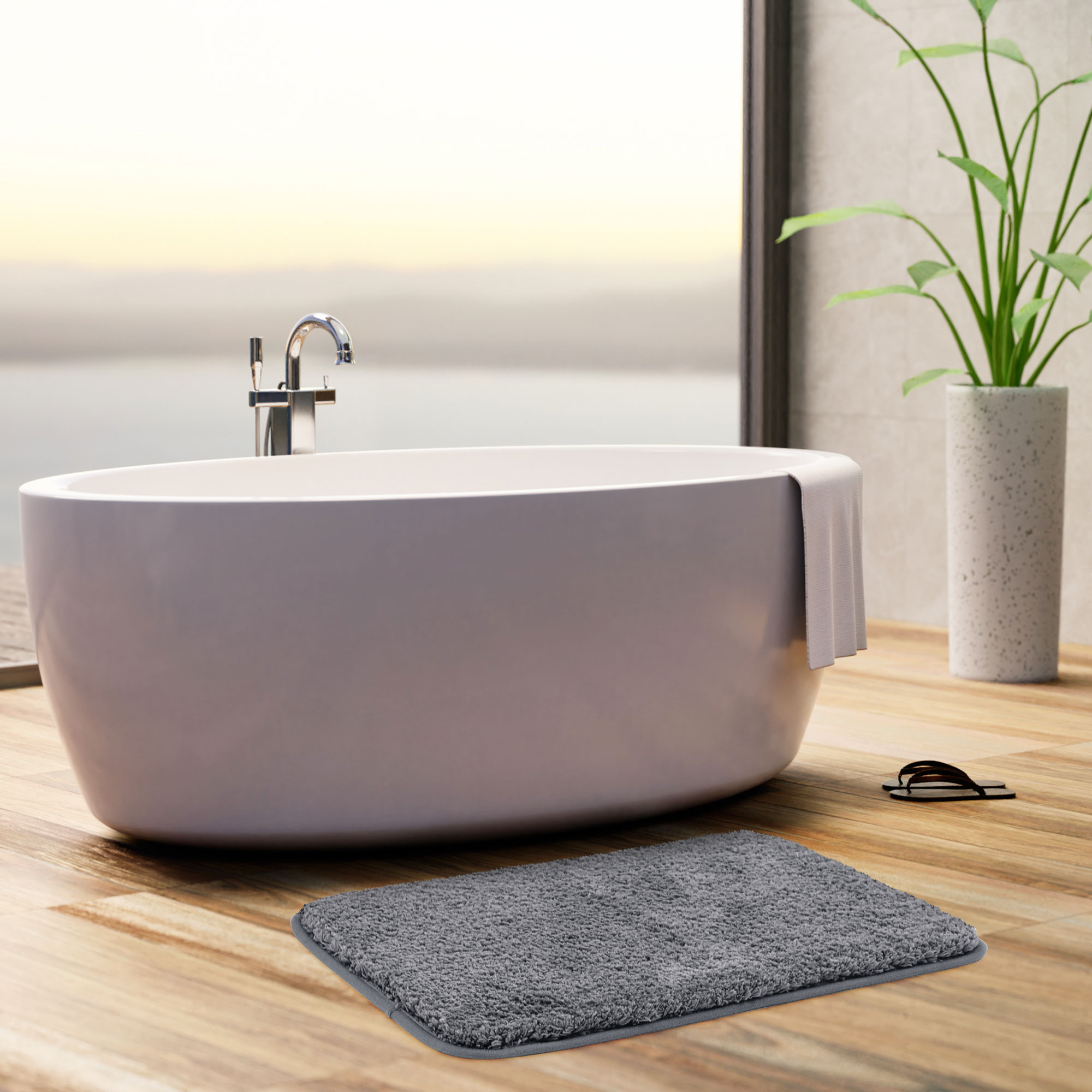 Unique Bargains Bathroom Shaggy Bath Mat Fluffy Non-slip Door Floor Rug Dark Gray 16" x 24"