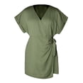 thumbnail image 4 of Summer Saving Wycnly Jumpsuits for Women Dressy Casual Solid Tie Waist Tshirt Short Jumpsuist Overalls Summer V-Neck Short Sleeve Plain Mini Trendy Rompers Army Green xl, 4 of 7