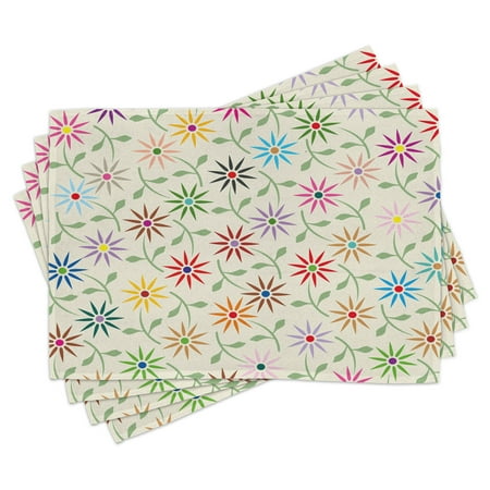 

Floral Placemats Set of 4 Abstract Colorful Graphic Flowers with Leaves Repeating Pattern Botanic Garden Art Washable Fabric Place Mats for Dining Room Kitchen Table Decor Multicolor by Ambesonne