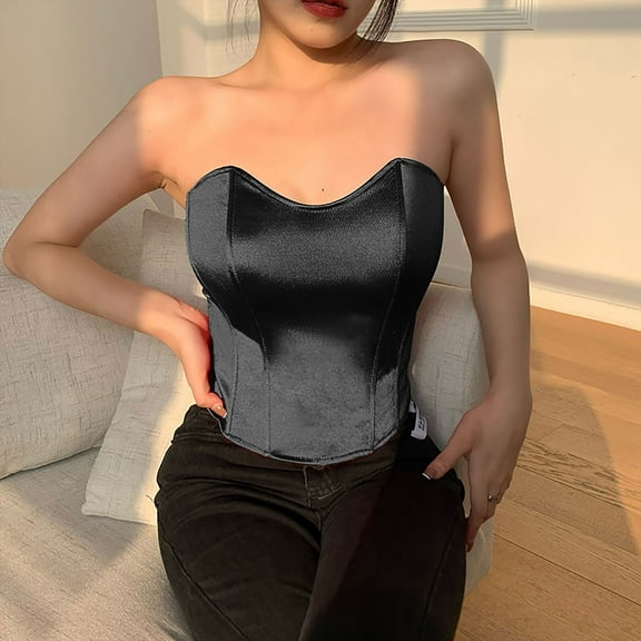 POROPL Womens Tube Top Long Underwire Tops(Black,1 Pack,Size S-L)