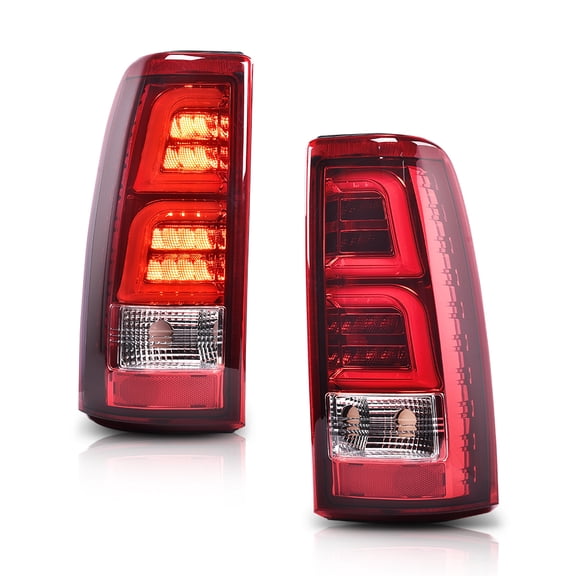 LED Tube Tail Lights Fit for Chevy Silverado 1500 2500 & HD 99-02/Fit GMC Sierra 1500 2500&HD 99-06,Driver & Passenger,Brake Lamps Red/Chrome w/White light Bar Luces Traseras Faros TraserosAssembly