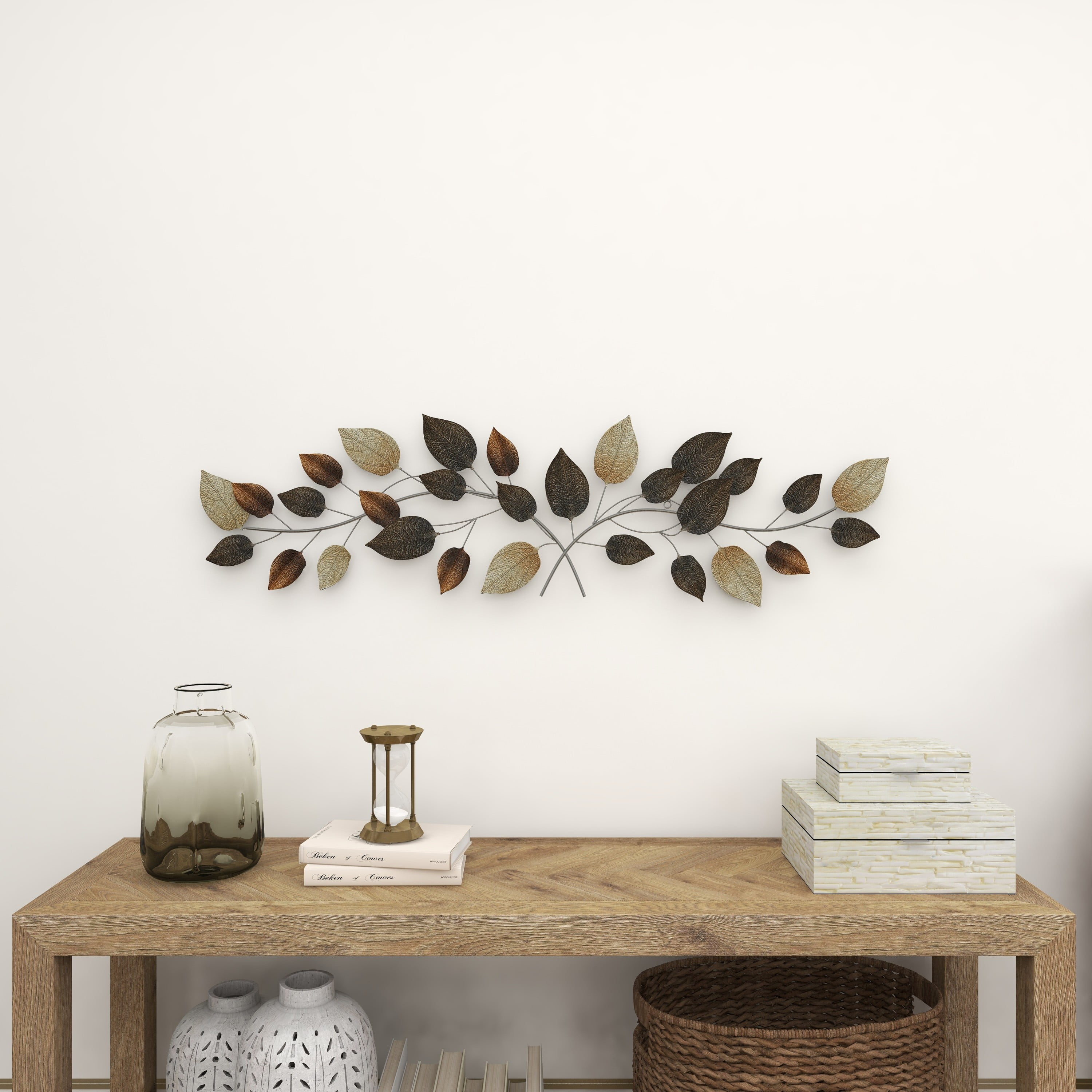 DecMode Timeless and Traditional Metal Leaves Wall Décor in Brown, 50"L ...