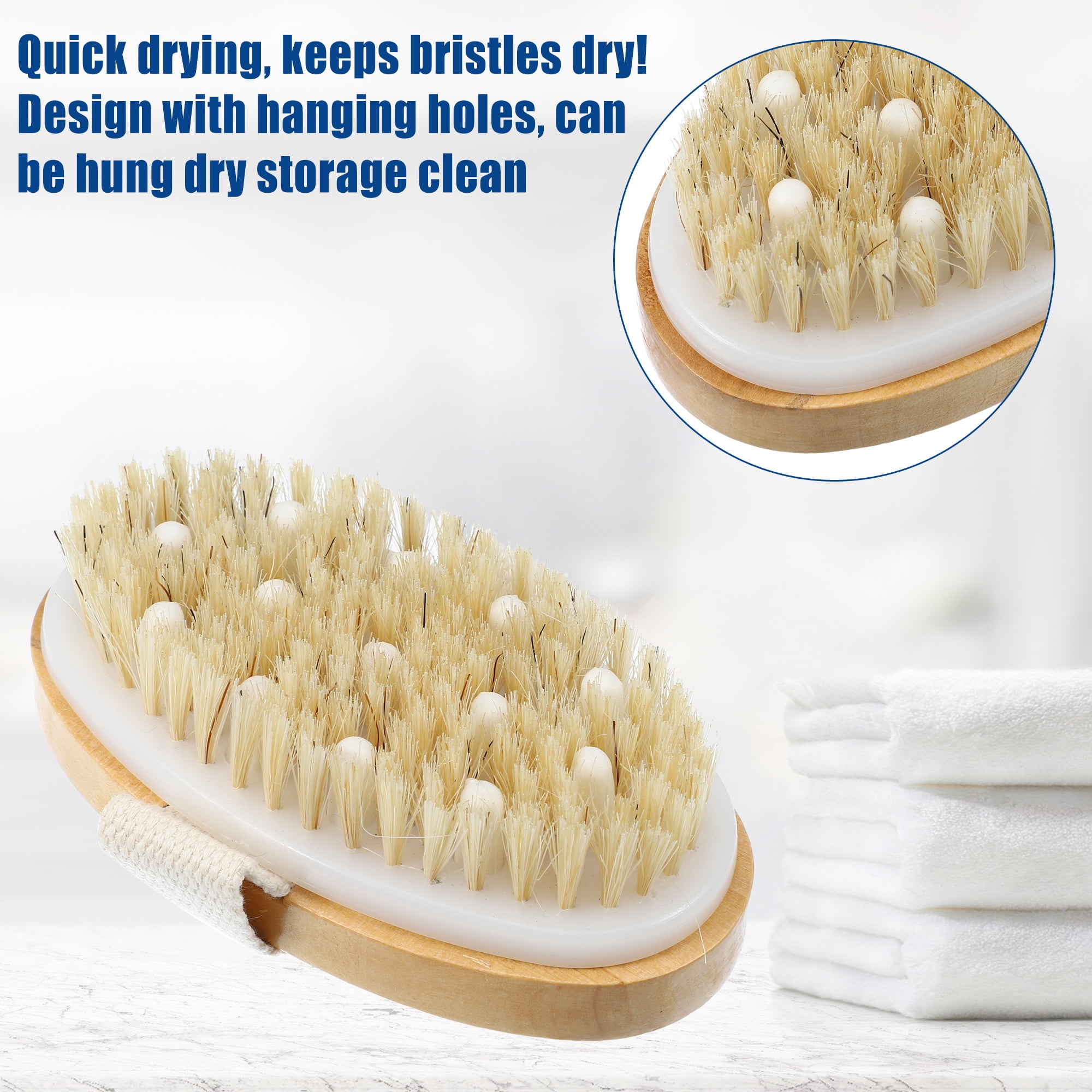 Unique Bargains 1 Pcs Wood Bath Brush Back Scrubber for Shower for Wet or Dry Brushing 4.9 Inches Brown