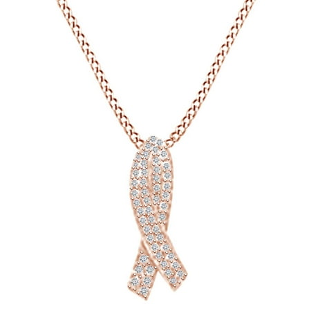 1/3 Carat White Natural Diamond Cancer Awareness Sign Pendant Necklace In 14K Solid Rose Gold (0.33