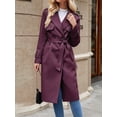 thumbnail image 3 of Double Breasted Women Solid Color Casual Long Trench Coat with Belt, 3 of 6
