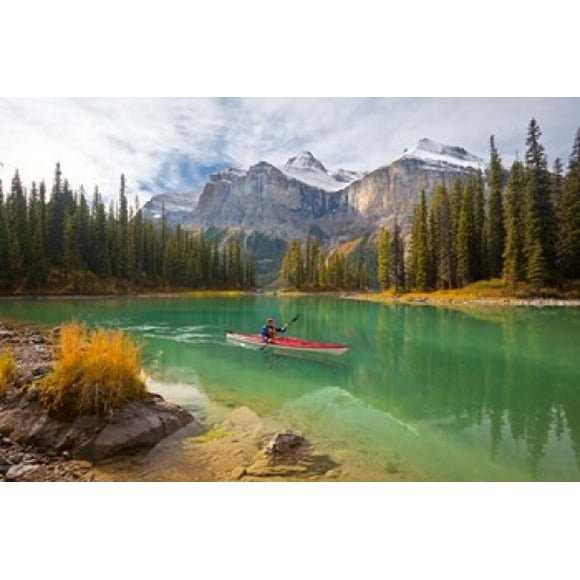 Kayaker on Maligne Lake, Jasper National Park, Alberta, Canada Poster Print by Gary Luhm (36 x 24)