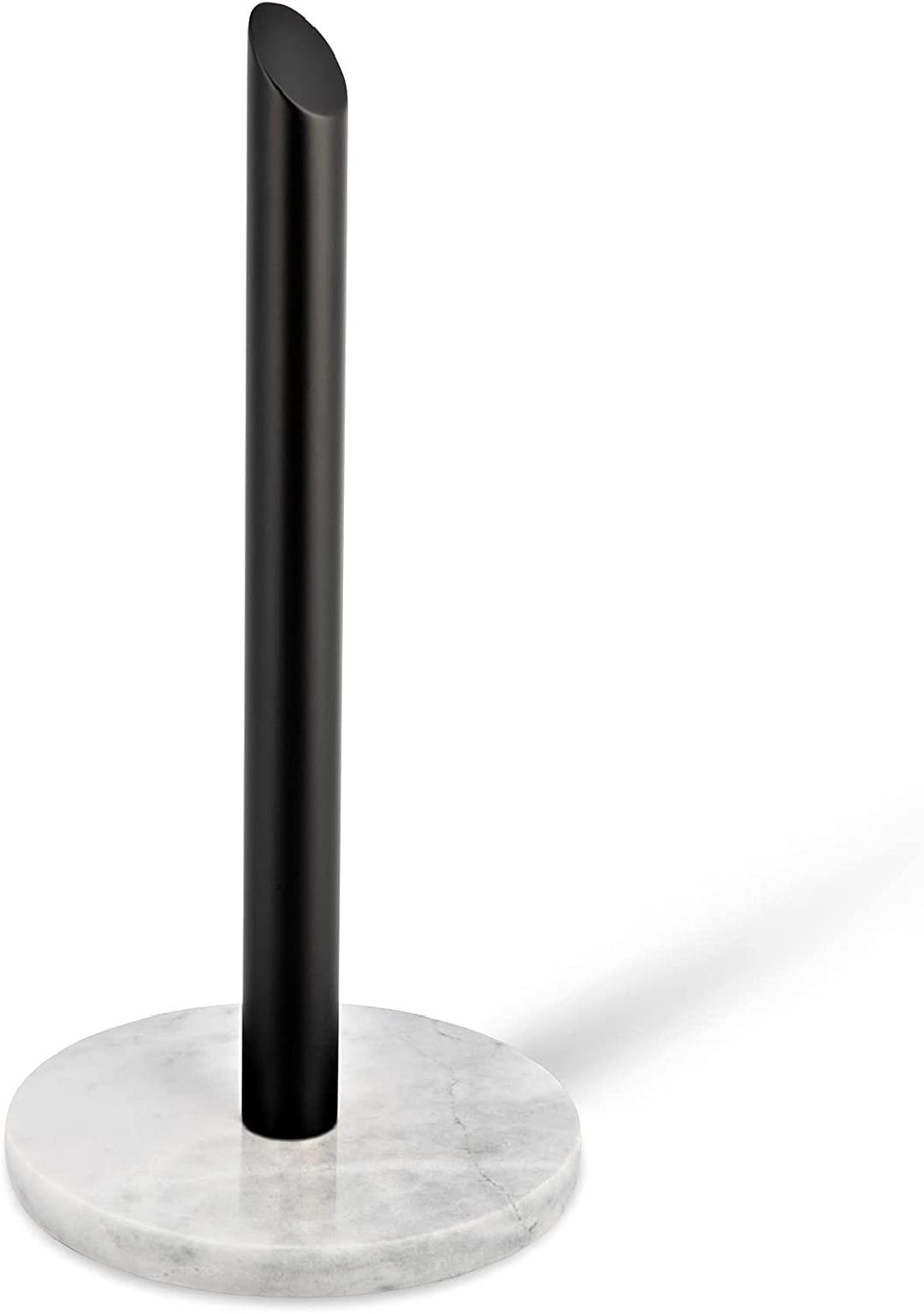 Marble Paper Towel Holder Stand Angled Black Steel Rod with Natural