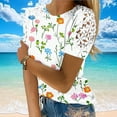 thumbnail image 4 of Daisy Printed Tops for Women Summer Crew Neck Tee Short Sleeve Shirts Sexy Hollow Out Tee Shirts Slim Fitted Tunic Tops Pullover Sweater Blouses Going Out Beach Vacation Clothes 2025, 4 of 6