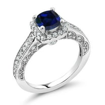 Gem Stone King 1.58 Ct Blue and White Created Sapphire 925 Sterling Silver Ring