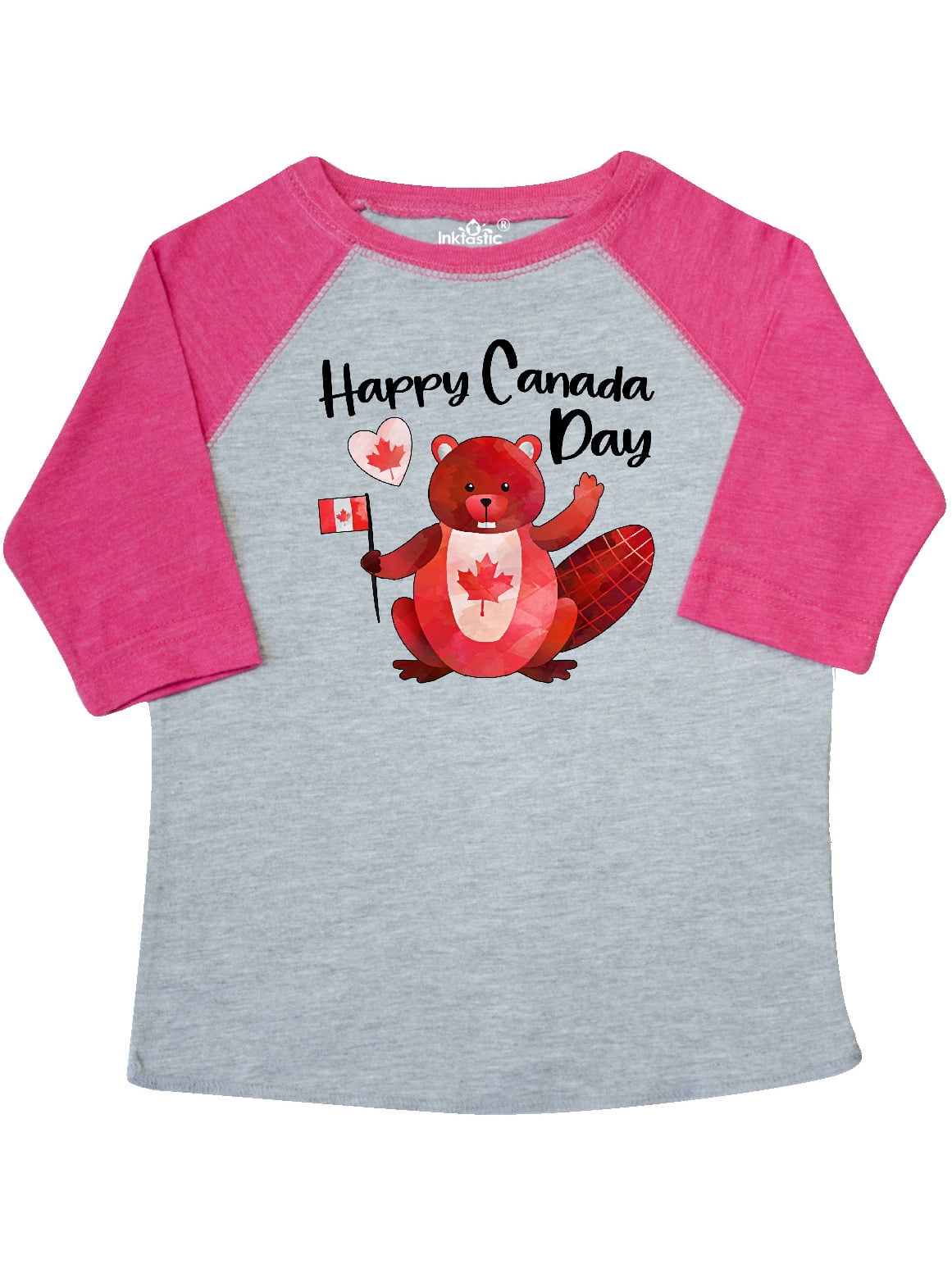 Inktastic Happy Canada Day Cute Red Beaver with Canadian Flag Toddler Short Sleeve TShirt