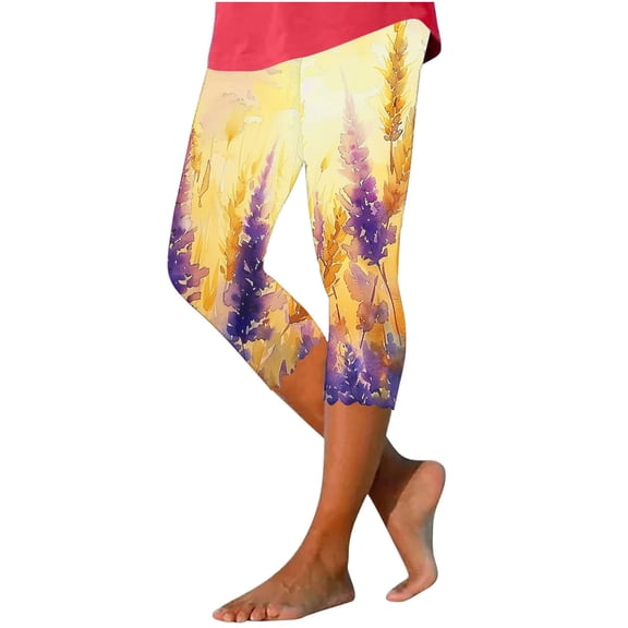 Pxkloy Womens Capri Leggings Tropical,Summer Capri Leggings for Women 2024 Crossover Knee Length Cutout Yoga Capris High Waist Quick Dry Cozy Lounge Pants Multicolor
