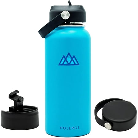 

Vacuum Insulated Bottle with 3 Lids - Stainless Steel Thermally Insulated Flask - 32 Fl Oz - Blue - by Polerce