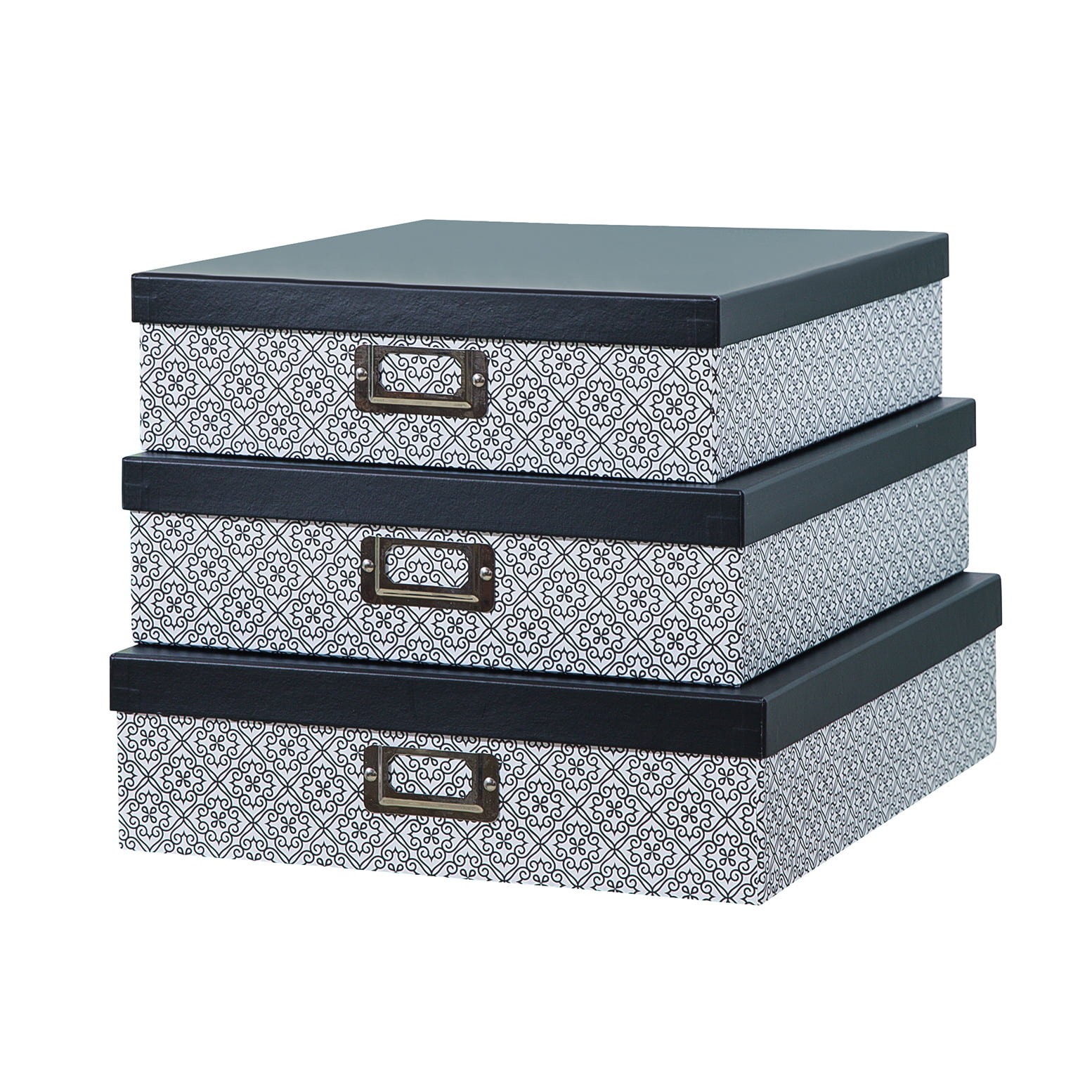 SLPR Decorative Storage Cardboard Boxes with Lids (Set of 3, Black and ...