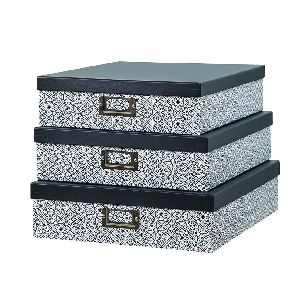 SLPR Decorative Storage Cardboard Boxes with Lids (Set of 3, Black and
