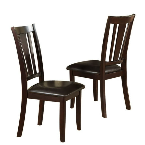 Set of 2 Dark Finish Dining Chairs with faux leather Upholstered Cushion