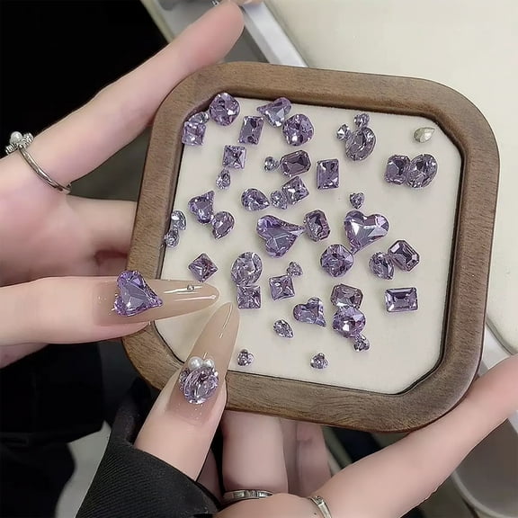 100PCS Mixed Purple Rhinestone Nail Charms Set Luxury Gemstone Decorations for Nail Art DIY Crafts