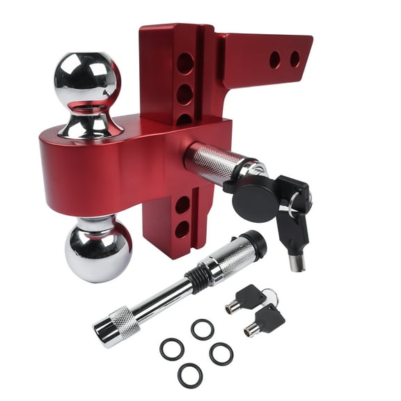 Mustrod Adjustable Aluminum Trailer Hitch Red Fits 2" Receiver  6" Drop/Rise Hitch 12500 LBS with Locks