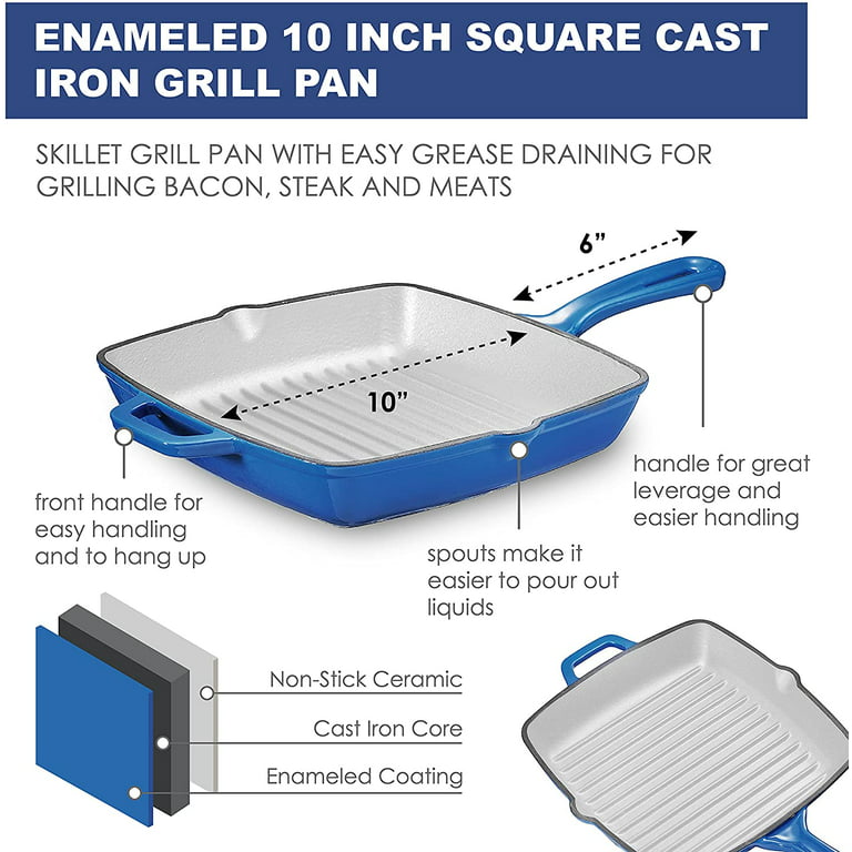 Our Place Cast Iron Hot Grill | Toxin-Free, 10.5 Round, Enameled Cast Iron Grill Pan | Indoor Serious Searing & Grill Marks | Oven Safe Up to 500°F
