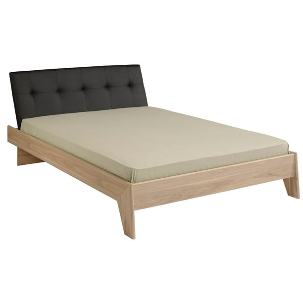 Swen Light Wood Platform Queen Bed Upholstered Headboard Anthracite Com Swen Light Wood Platform Queen Bed, Light Wood Bed Frame Queen