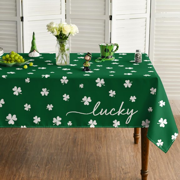 St. Patrick''s Day Tablecloth 60×120 Inch, Irish Clover Shamrock Green Washable Table Cover for Party Picnic Dinner Decor