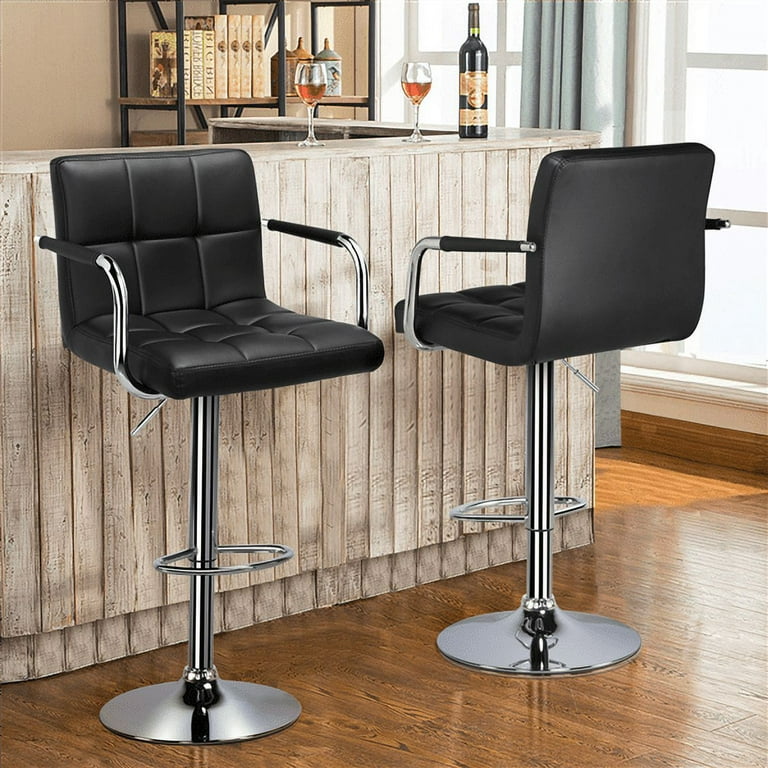 Adjustable 360 Swivel Bar Stools Set of 2 Faux Leather Round