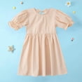 thumbnail image 6 of ITSAME Girls Dress, Cotton Puff Short Sleeve Waist-Cinching Summer Fashion Casual Crewneck Dress Pink 5-6T, 6 of 9