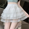 thumbnail image 2 of GEWSEY Women's Y2k Lace Ruffle Hem Mini Skirt Layered High Waisted A Line Skirt (White, M), 2 of 9