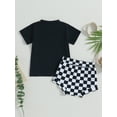 thumbnail image 4 of Baby Boys Shorts Set, Short Sleeve Letters Print T-shirt with Elastic Waist Plaid Shorts Halloween Clothes, 4 of 9