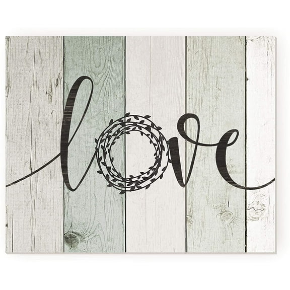 Love Wreath Rustic Wood Wall Sign 12x15 (Unframed)
