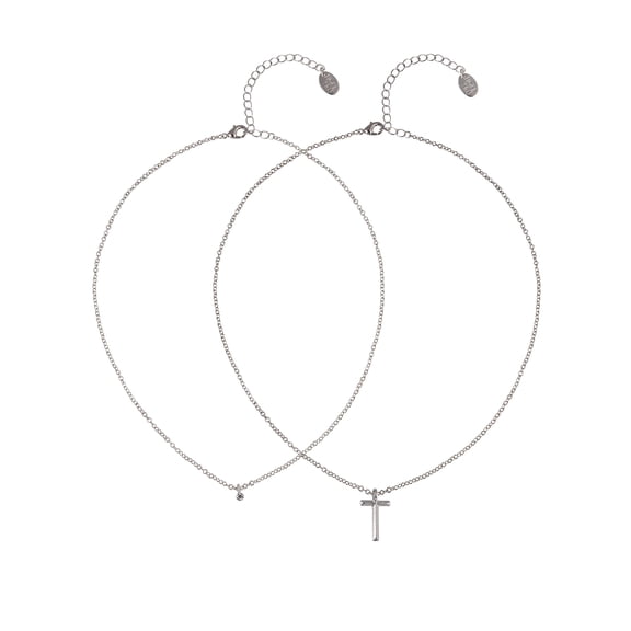 Time and Tru Silvertone Rolo Chain 2 Row Initial "T" Pendant Necklace