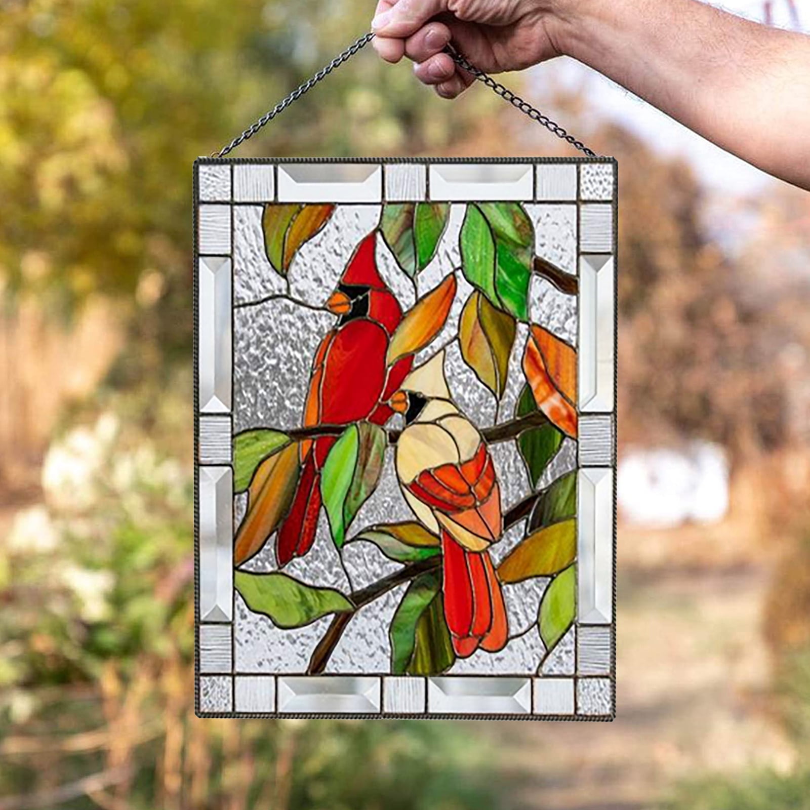 Stained Glass Window Wall Hanging Birds Suncatcher Outdoor Garden Sculpture 