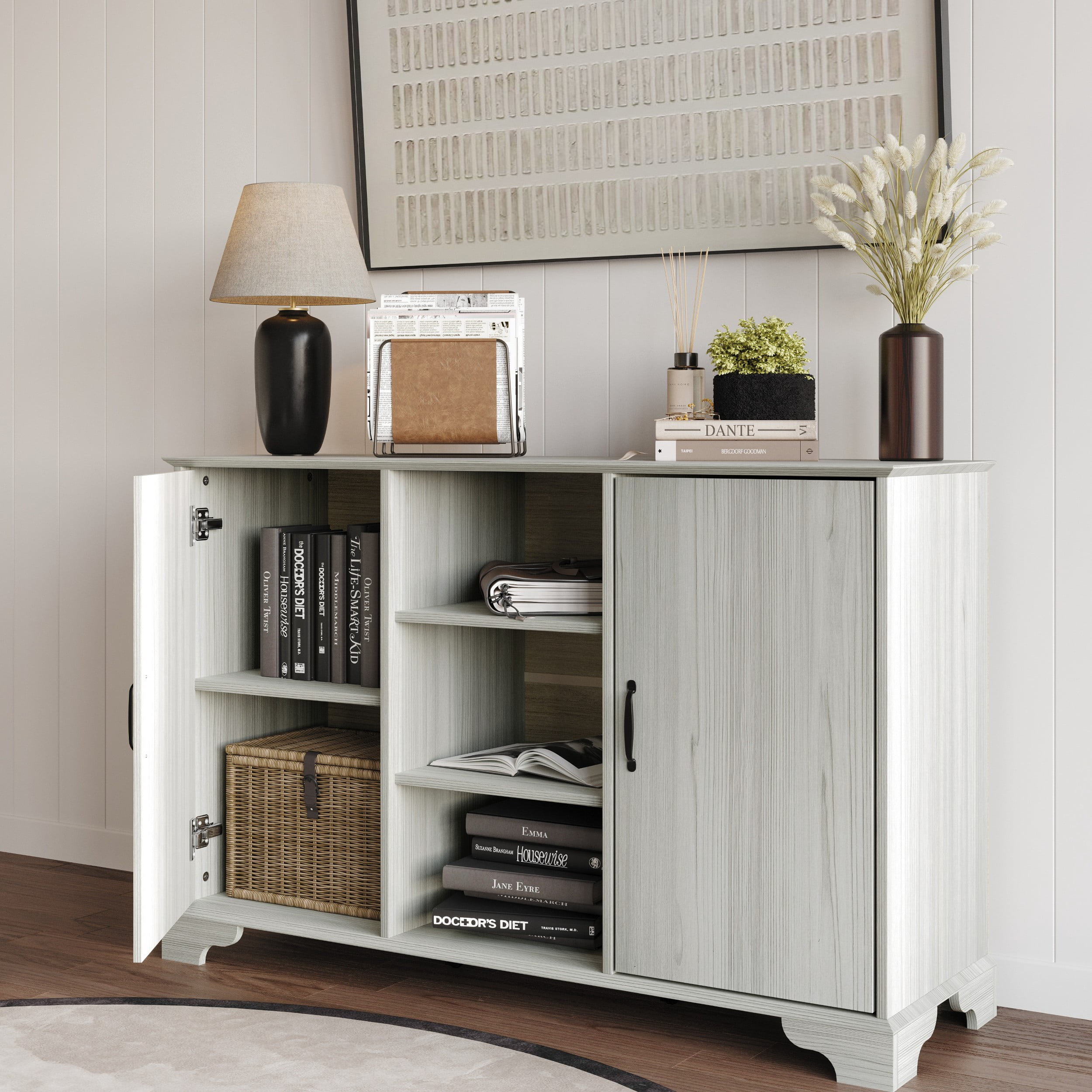 Home Design Harley Side Board, Modern Bedroom Storage Furniture, Light Gray Finish, Easy Assembly