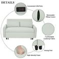 thumbnail image 4 of 3 In 1 Convertible Sofa Bed With USB Ports, Adjustable Reclining Futon For Living Room, Corduroy Loveseat With Throw Pillows, 57.5 Inch, Pale Green, 4 of 8