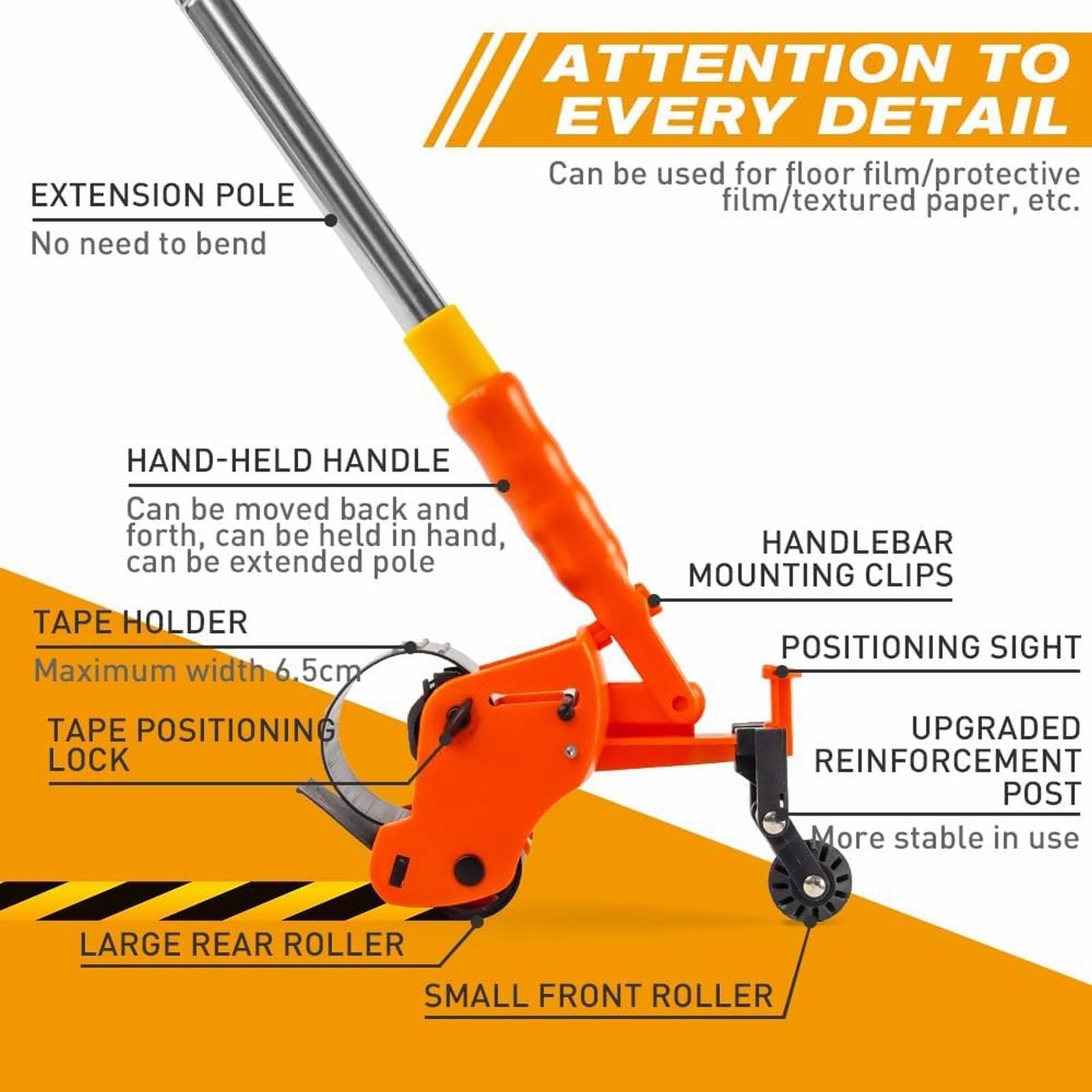 Clearance Sale!Floor Tape Applicator，Manual Pushing Tape Marking Machine Tape Bonding Machine Manual Tape Applicator Used For Floor Marking Decoration And Laying,Orange Wire Sticking Device