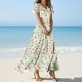 thumbnail image 2 of Cmfcve Women's Plus Size Hawaii Dresses Short Sleeve V-neck Long Floral Dresses Flower Print Ruffle Flowing Beach Vacation Dress, 2 of 4