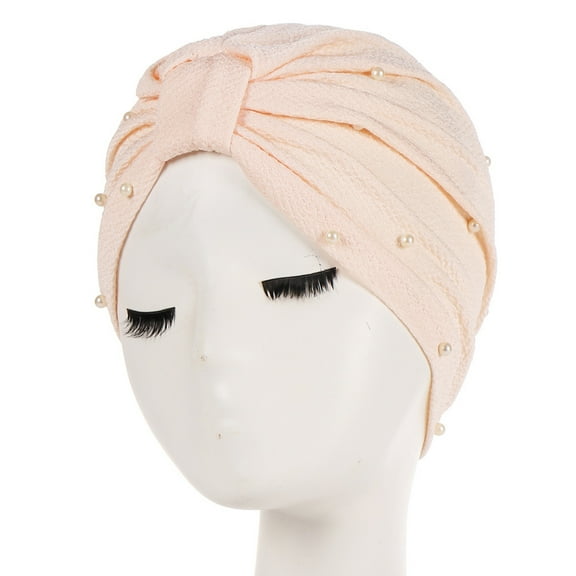 Tittly Bandanas for Women Head Scarf Womens Fashion Elastic Solid Color Comfortable Cap Beaded Large Cap For Women Bandana Turbans for Women Beige M