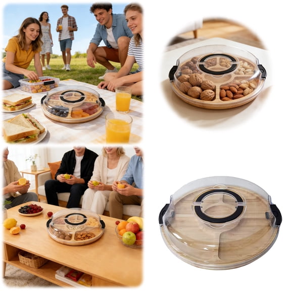 Round Charcuterie Board with Clear Lid,Travel Picnic Portable Cheese Board Charcuterie Boxes,Meat Fruit Serving Tray Platter,House Warming Gifts New Home,Gifts for Women,13.5 Inch