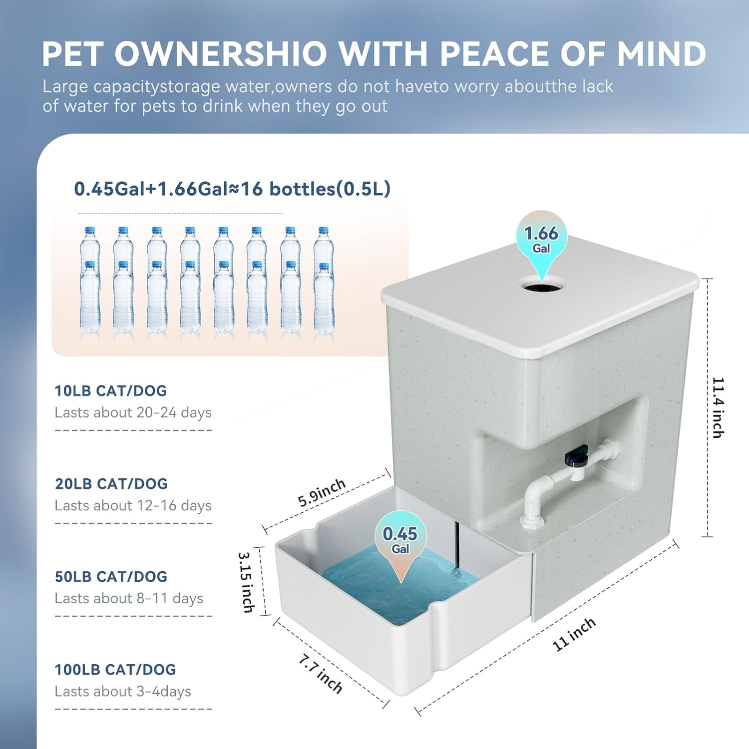 Automatic 8L Pet Waterer - Gravity Water Dispenser for Cats, Puppies, and Dogs.Prevents Dirty Water Backflow, Easy to Refill