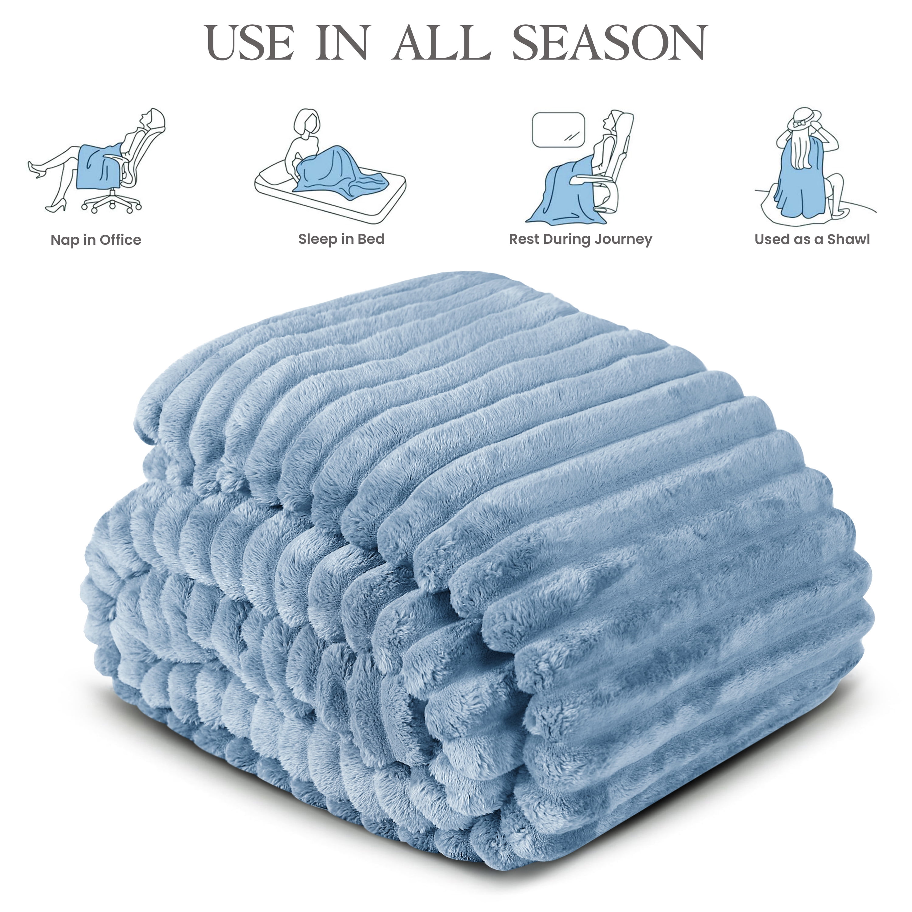 Fleece Blanket Queen Size 90" x 100" - 400GSM Oversized Soft Throw Blanket, Lightweight with Stripes Design Winter Blanket for Bed Sofa Couch