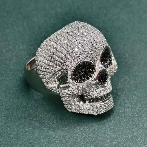 2.50Ct Round Cut Real Moissanite Women Skull Ring 14K White Gold Silver Plated