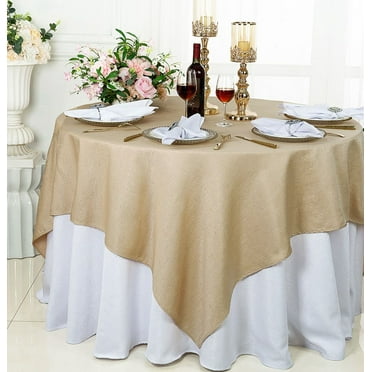 Wedding Linens Inc. 72'' x 72'' Square Sequins Paillette Burlap/Flax Hessian Polyester Table Overlays, Table Toppers, Tablecloths for Wedding Party Events Luxury Décor use - Champagne