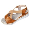 thumbnail image 5 of Rokment Women's Platform Wedge Sandals Beach Stylish Casual Leather Elastic Ankle Strap Espadrilles Chunky Heeled Slingback Dressy Summer Shoes Comfortable Brown Size 7.5, 5 of 5