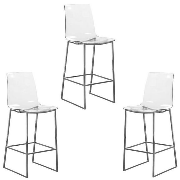 Home Square 3 Piece Polycarbonate Counter Stool Set in Chrome Metal/Lucite