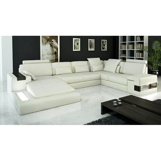 Modern Ivory Italian Design Top Grain Leather Sectional Sofa Walmart