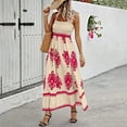 thumbnail image 2 of WTOBBY Women's Fashionable Retro Printed Bohemian Beach Dress for Beach Vacation, Flowy Ruched Hawaiian Style Maxi Dress for Resort Wear,Hot Pink XL, 2 of 5