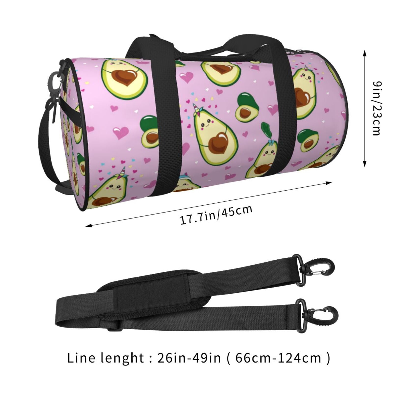 Vsdgher Different Avocados 45L Foldable Duffel Bag, Sports Gym Bag,Overnight Bag, Portable Weekender Bag for Airplanes