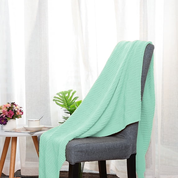 Cotton Knitted Cable Throw Blanket, 47" x 70", Light Green