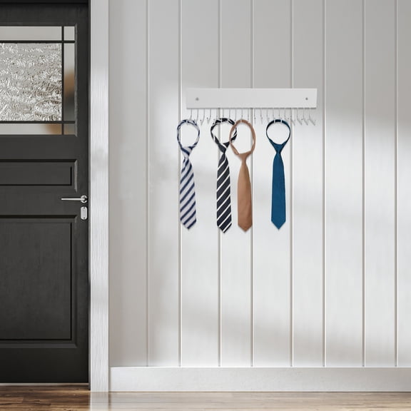 WEUVEB White Wall Mount Tie Rack with Belt Organizer and Convenient Entryway Hook