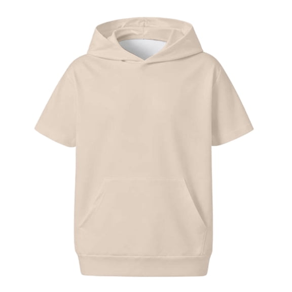 Bysome Boys Sweatshirts Solid Color Short Sleeve Hooded Tees Autumn Comfortable Boys Hoodies Size 4-5 Years Beige